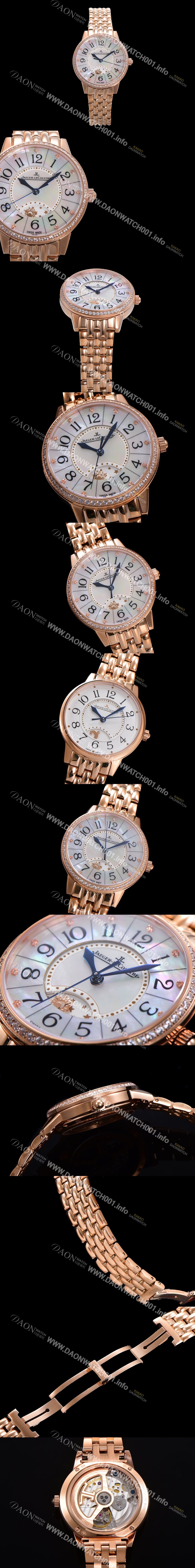 레플리카 [예거 르꿀르뜨] 여성용 랑데뷰 나잇&데이 문페이즈 오토매틱 898A 타입 무브 34mm 보석 배젤 금장 자게 화이트다이얼 jag2121