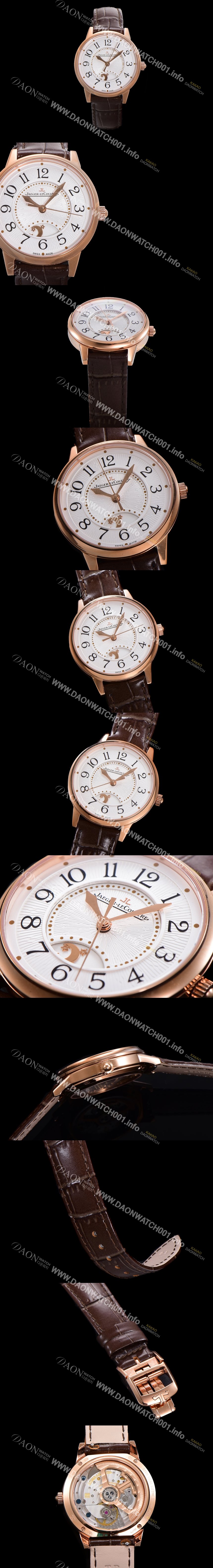 레플리카 [예거 르꿀르뜨] 여성용 랑데뷰 나잇&데이 문페이즈 오토매틱 898A 타입 무브 34mm 보석 배젤 가죽줄 화이트다이얼 jag3115