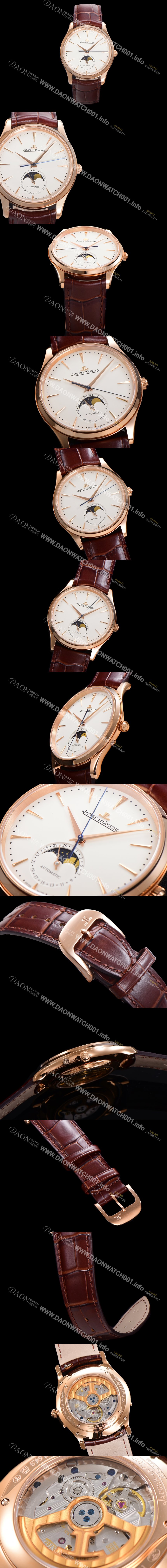 레플리카 [예거 르꿀르뜨] 남성용 마스터 울트라 씬 문페이즈 오토매틱 925타입 18K로즈골드 39mm 가죽줄 화이트 다이얼 jag5191