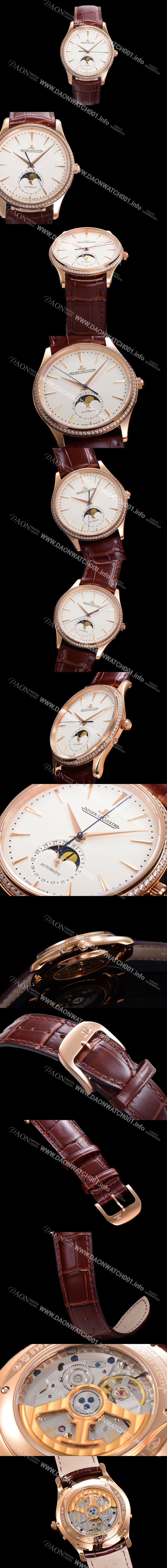 레플리카 [예거 르꿀르뜨] 남성용 마스터 울트라 씬 문페이즈 오토매틱 925타입 18K로즈골드/다이아몬드 베젤 39mm 가죽줄 화이트다이얼 jag1519