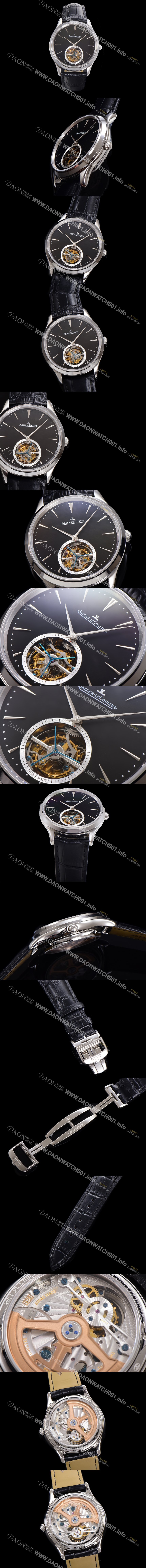 레플리카 [예거 르꿀르뜨] 남성용 마스터 울트라 씬 투어빌론 43mm 가죽줄 블랙다이얼 jag9125