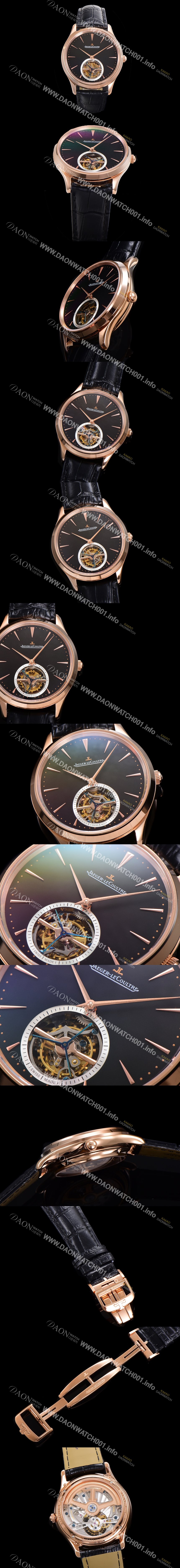 레플리카 [예거 르꿀르뜨] 남성용 마스터 울트라 씬 투어빌론 43mm 18K로즈골드 가죽줄 아이보리 다이얼 jag1292