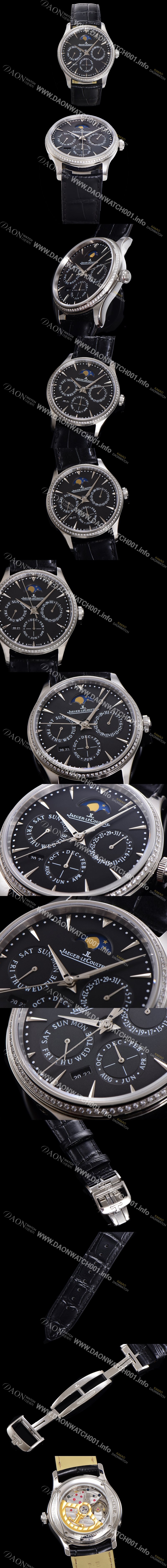 레플리카 [예거르꿀뜨르] 남성용 마스터 울트라 퍼페추얼 캘린더 오토매틱 MC868 타입 39mm 가죽줄 다이아몬드베젤 문페이즈  블랙다이얼 jag49774