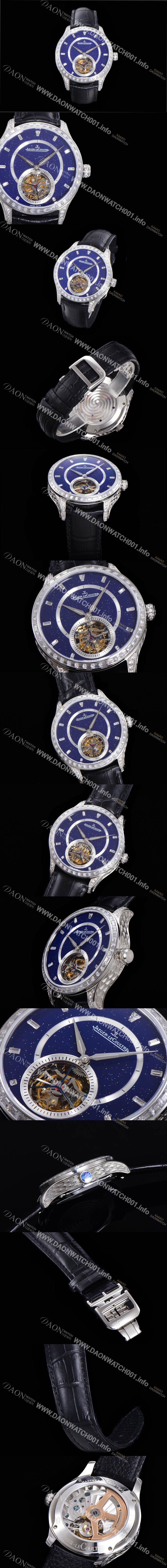 레플리카 [예거르쿨트르] 남성용 마스터 그랑 Q1663406 보석/다이아 셋팅 43mm 투어빌론 무브먼트 가죽줄 블루 다이얼 JAG45221