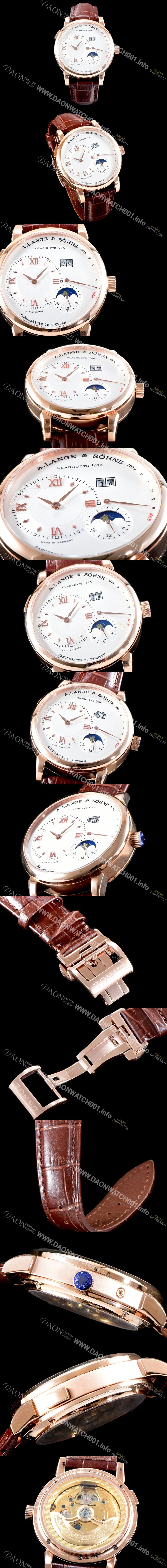 레플리카 [아랑게운트죄네] 남성용 아이코닉 컬렉션 192.032 랑게1 Dymatic 18k 로즈골드 문페이즈 화이트 다이얼 세귤 리얼 수동형 무브먼트 LAN4243