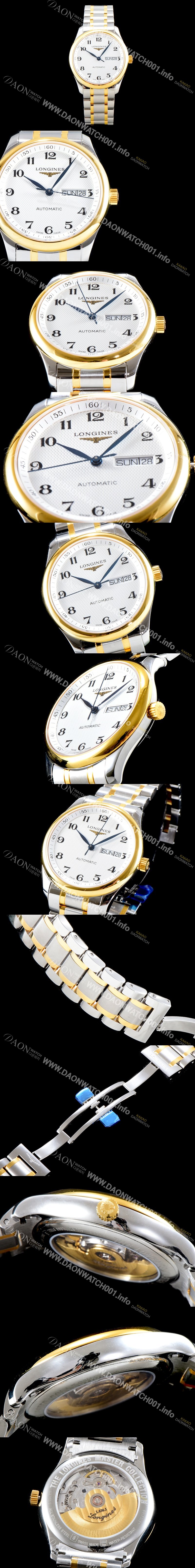 레플리카 [론진] 남성용 마스터 컬렉션 L2.755.5.78.7 클래식 데이데이트 논크로노 모델!! 18K 옐로우골드 투톤콤비 화이트 텍스쳐드 다이얼 브레이슬릿 오토메틱 무브먼트 LON0400