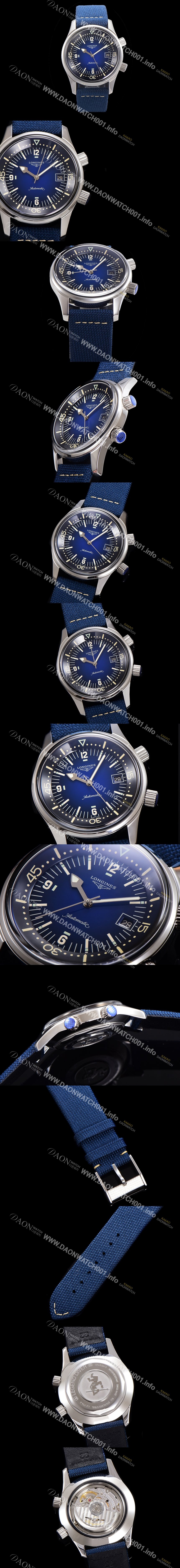 레플리카 [론진] 남성용 해리티지 오토매틱 Cal.L888.5 타입 42mm 가죽줄 블루다이얼 lon5199