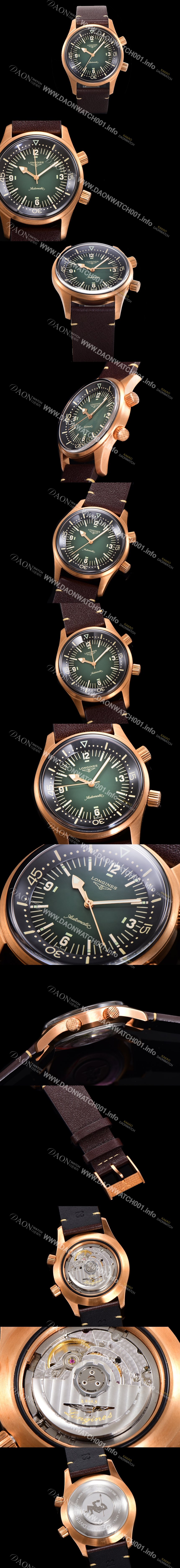 레플리카 [론진] 남성용 해리티지 오토매틱 Cal.L888.5 타입 42mm 브론즈케이스 가죽줄 그린다이얼 lon5131
