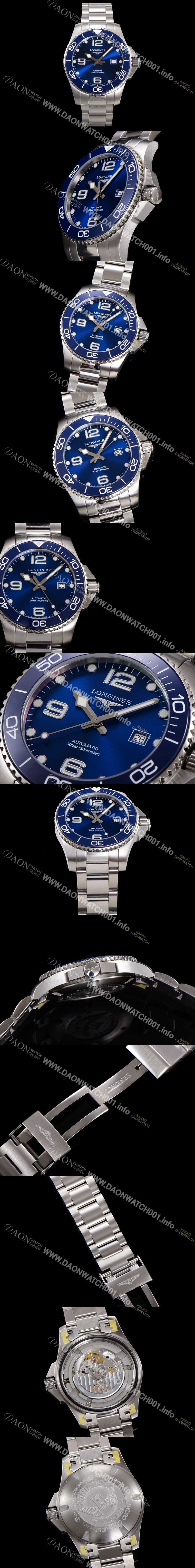 레플리카 [론진] 남성용 하이드로콘퀘스트 L3.781.4.96.6 세라믹 베젤 41mm 블루 다이얼 L888 오토매틱 무브먼트  lon2916