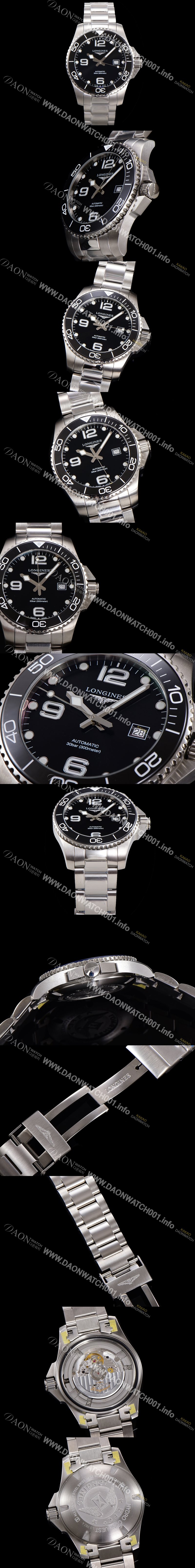 레플리카 [론진] 남성용 하이드로콘퀘스트 L3.781.4.56.6 세라믹 베젤 41mm 블랙 다이얼 L888 오토매틱 무브먼트  lon2917