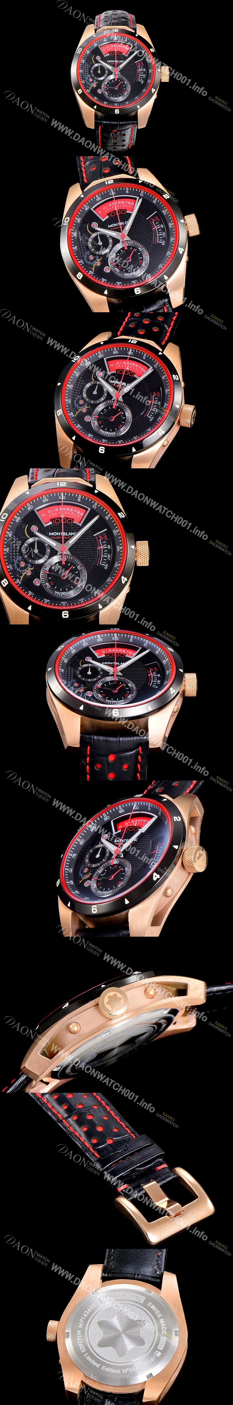레플리카 [몽블랑] 남성용 타임워커 쿼츠 VK타입 46.4미리 금장 로즈골드 가죽줄 래더스트랩 블랙다이얼 MON71156
