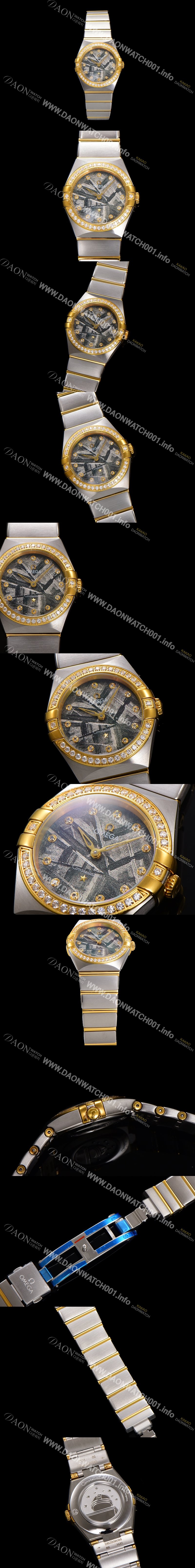 레플리카 [오메가] 여성용 컨스틀레이션 131.25.28.60.99.002 옐로우골드 다이아몬드 세팅 베젤 28mm 쿼츠 무브먼트 메테오라이트 다이얼 omg0148