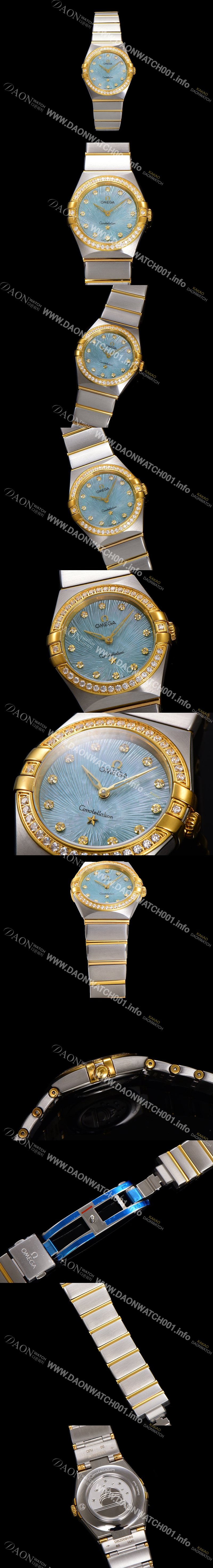 레플리카 [오메가] 여성용 컨스틀레이션 131.25.28.60.60.001 옐로우골드 다이아몬드 세팅 베젤 28mm 쿼츠 무브먼트 그린 다이얼 omg0149
