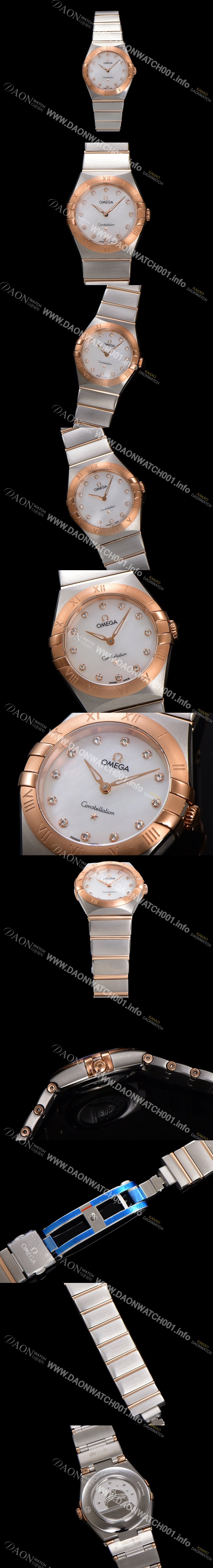 레플리카 [오메가] 여성용 컨스틀레이션 131.20.28.60.55.001 로즈골드 28mm 쿼츠 무브먼트 화이트 자개 다이얼 omg0153