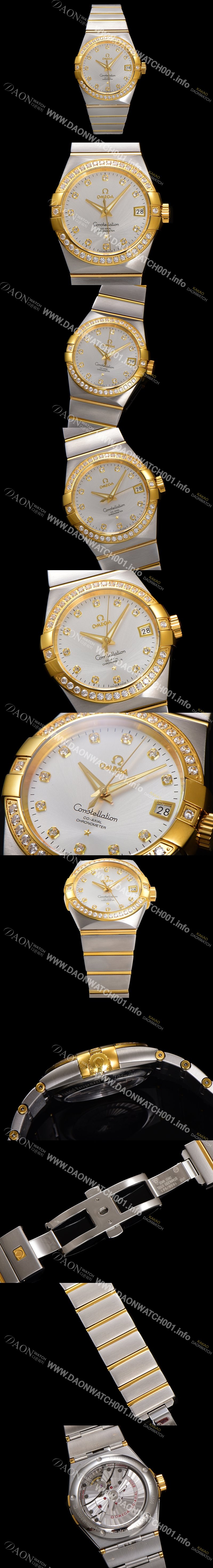 레플리카 [오메가] 남성용 컨스틀레이션 123.25.38.21.52.002 18k 옐로우골드 다이아몬드 세팅 베젤 38mm 오토매틱 8500타입 실버 다이얼 omg0157