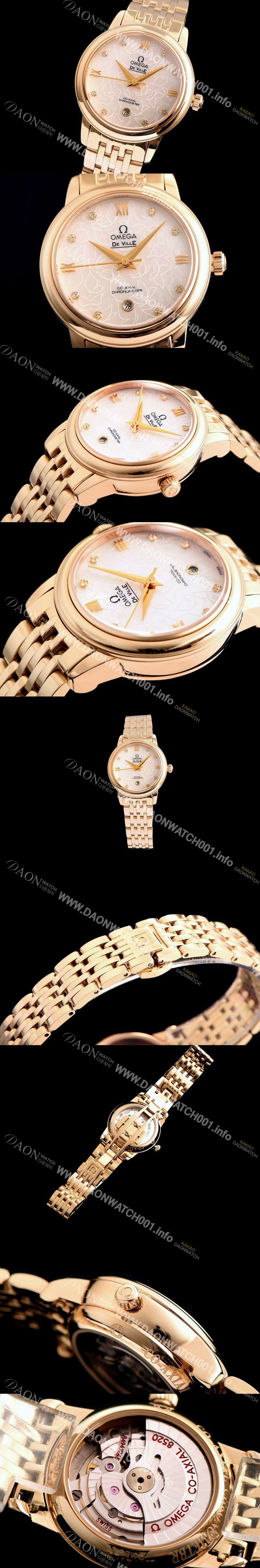 레플리카 [오메가] 여성용 드빌 424.12.33.20.55 자게 화이트 다이얼 18k 옐로골드 브레이슬릿 쥬얼리 인덱스 오토매틱 무브먼트 OMG0010