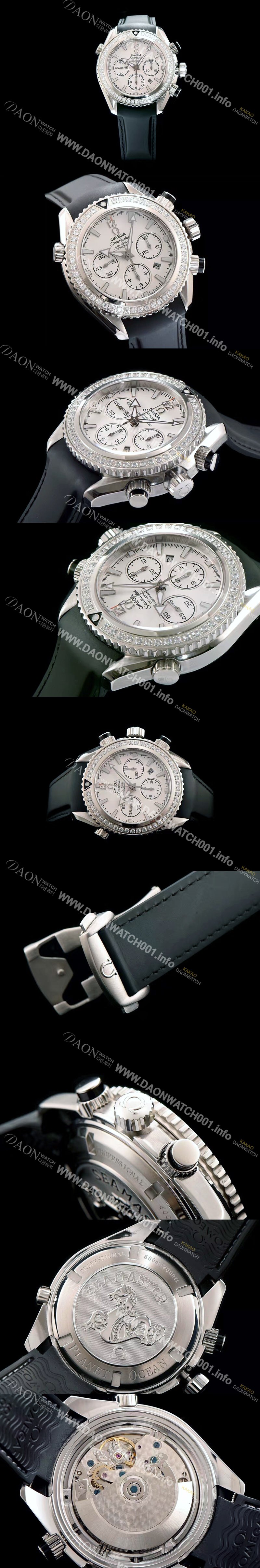 레플리카 [오메가] 남성용 시마스터 코엑시엘 222.32.38.50.01 쥬얼 다이아몬드 베젤 크로노그래프 화이트 다이얼 오토매틱 무브먼트 OMG0005