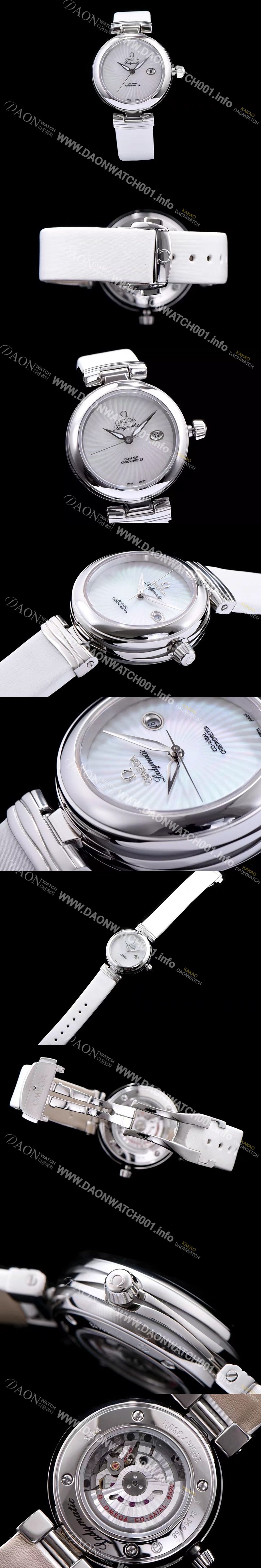 레플리카 [오메가] 남성용 드빌 신형 레이디매틱!! 425.33.34.20.05.001 입체형 화이트 자게 다이얼 화이트 레더스트랩 오토매틱 무브먼트 OMG0033