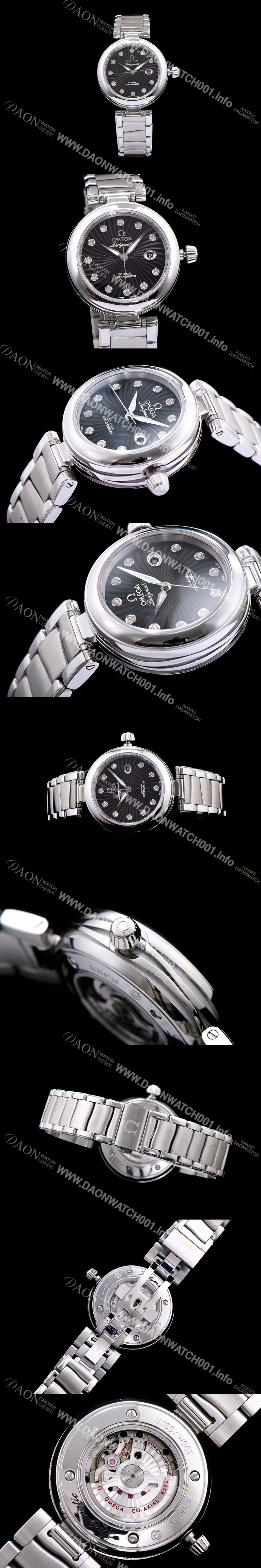 레플리카 [오메가] 여성용 드빌 레이디메틱 신제품!! 425.30.34.20.51.001 물결무늬 입체형 블랙 다이얼 쥬얼 다이아몬드 인덱스 브레이슬릿 오토매틱 무브먼트 OMG0035