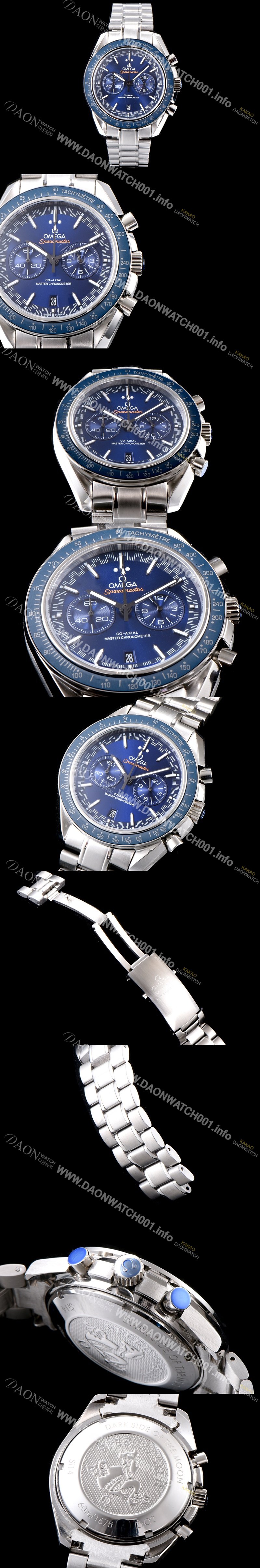 레플리카 [오메가] 남성용 스피드마스터 329.53.44.51.03.001 레이싱 코-액시얼 마스터 크로노미터 타키미터 크로노그래프 브레이슬릿 블루 다이얼 일본 수입산 쿼츠 무브먼트 OMG05089