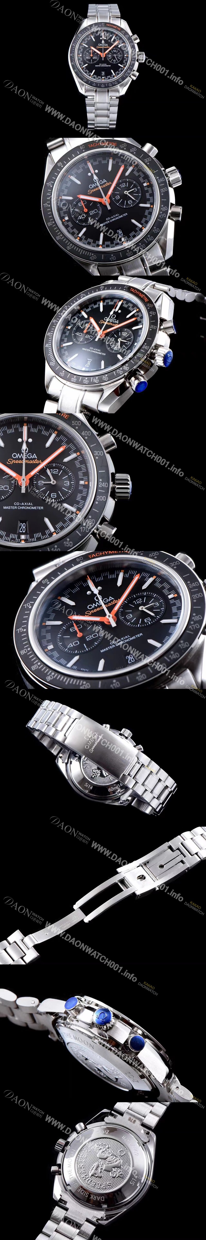 레플리카 [오메가] 남성용 스피드마스터 329.30.44.51.01.002 레이싱 코-액시얼 마스터 크로노미터 타키미터 크로노그래프 브레이슬릿 블랙 다이얼 일본 수입산 쿼츠 무브먼트 OMG0540