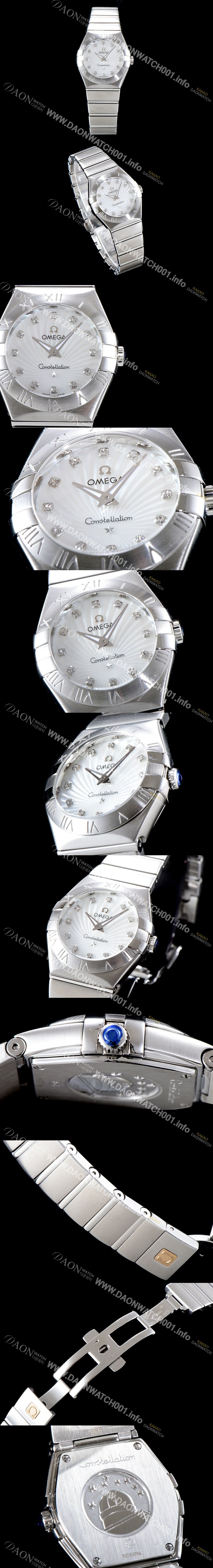 레플리카 [오메가] 여성 컬렉션 컨스틀레이션 123.10.27.20.55.001 오메가 코-액시얼 27MM 로마 숫자가 인그레이빙된 베젤 화이트 자개 다이얼 쿼츠 무브먼트 OMG0124