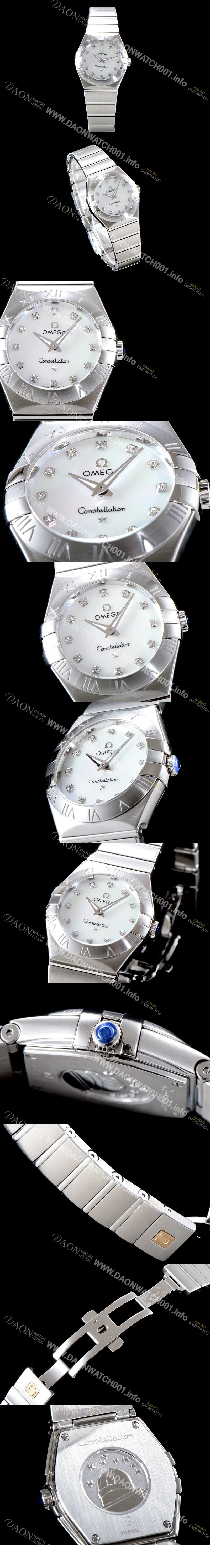 레플리카 [오메가] 여성 컬렉션 컨스틀레이션 123.10.24.60.55.001 오메가 코-액시얼 27MM 로마 숫자가 인그레이빙된 베젤 화이트 자개 다이얼 쿼츠 무브먼트 OMG0122