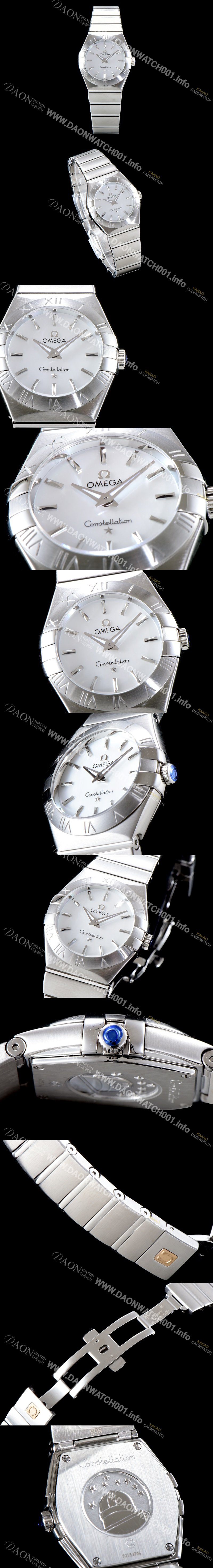 레플리카 [오메가] 여성 컬렉션 컨스틀레이션 123.10.24.60.02.002 오메가 코-액시얼 27MM 로마 숫자가 인그레이빙된 베젤 실버 다이얼 쿼츠 무브먼트 OMG0121
