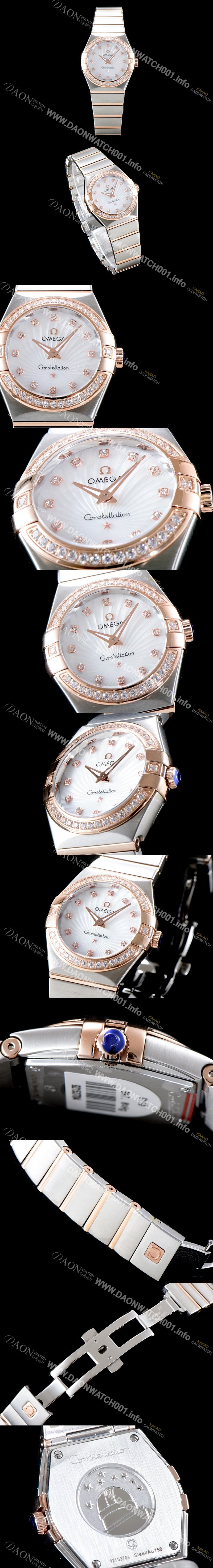 레플리카 [오메가] 여성 컬렉션 컨스틀레이션 123.25.27.60.55.002 오메가 코-액시얼 27MM 다이아몬드 세팅 베젤 화이트 자개 다이얼 18K 로즈골드 콤비 쿼츠 무브먼트 OMG0120