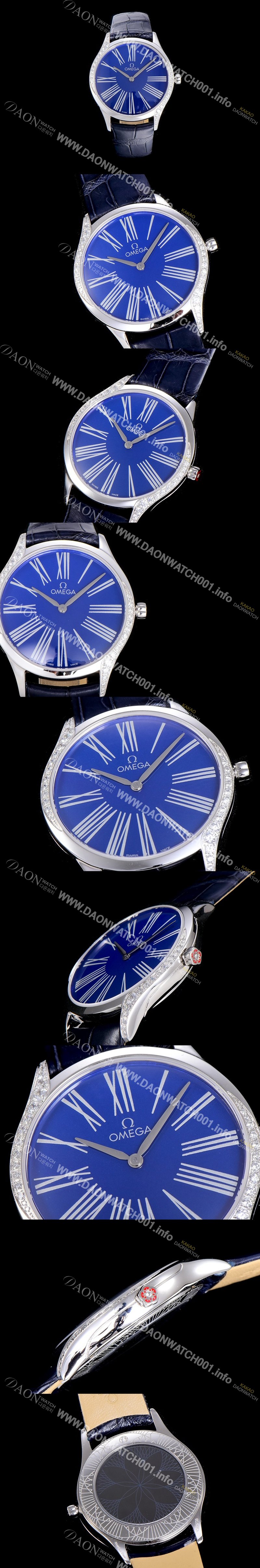 레플리카 [오메가]여성용 드빌 스틸 트레저 다이아몬드 36미리 쿼츠 블루다이얼 OMG86567