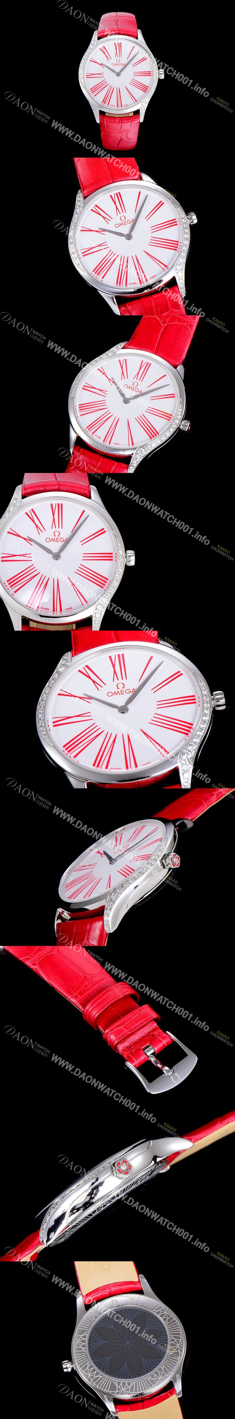 레플리카 [오메가]여성용 드빌 스틸 트레저 다이아몬드 36미리 쿼츠 화이트다이얼 OMG67658