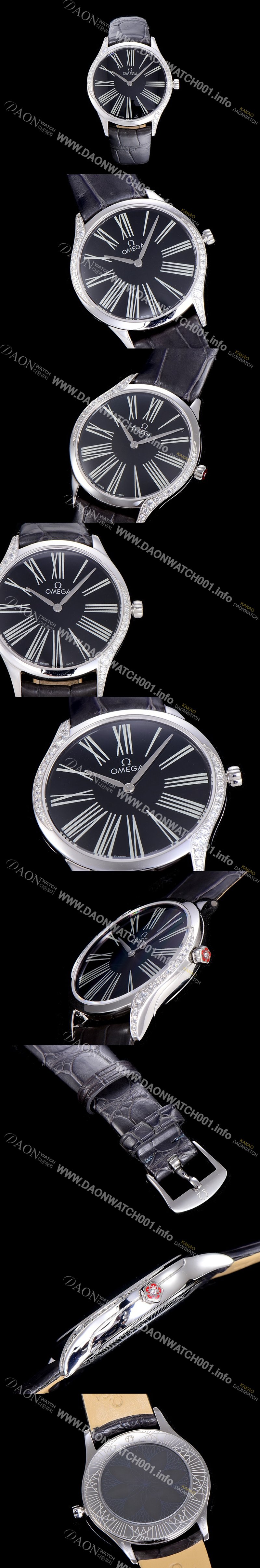 레플리카 [오메가]여성용 드빌 스틸 트레저 다이아몬드 36미리 쿼츠 블랙다이얼 OMG45332