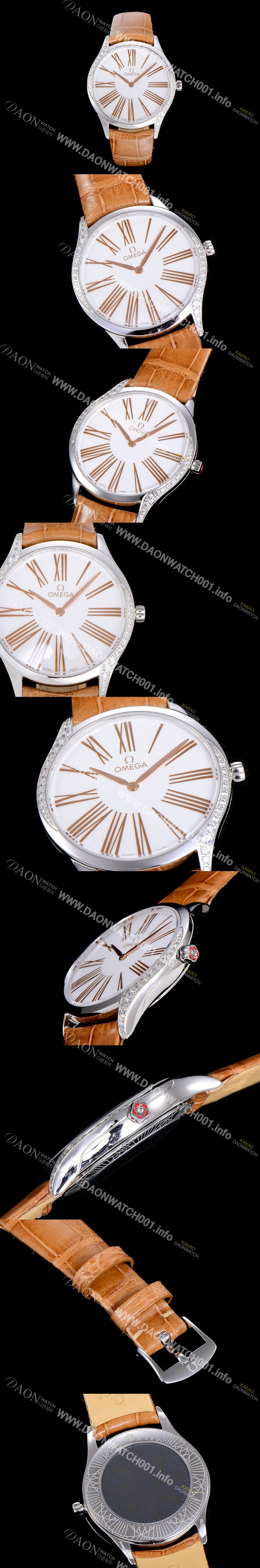 레플리카 [오메가]여성용 드빌 스틸 트레저 다이아몬드 36미리 쿼츠 화이트다이얼 OMG27779