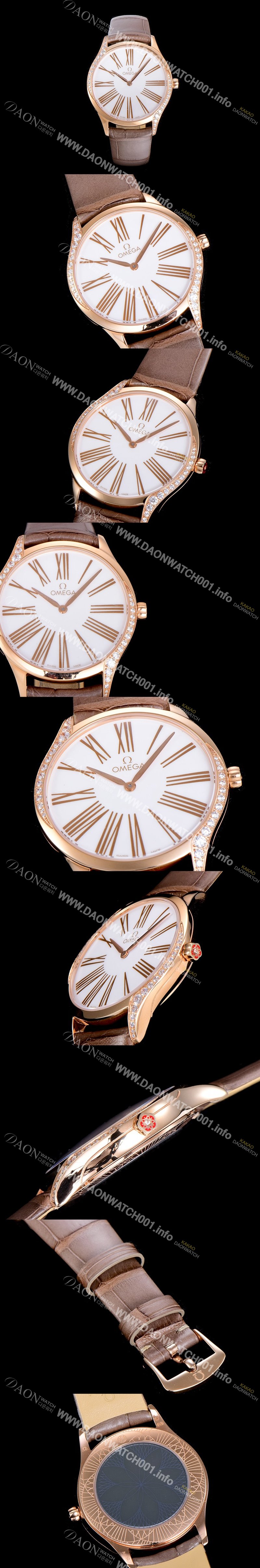레플리카 [오메가]여성용 드빌 트레저 금장 다이아몬드 36미리 쿼츠 화이트다이얼 OMG26980