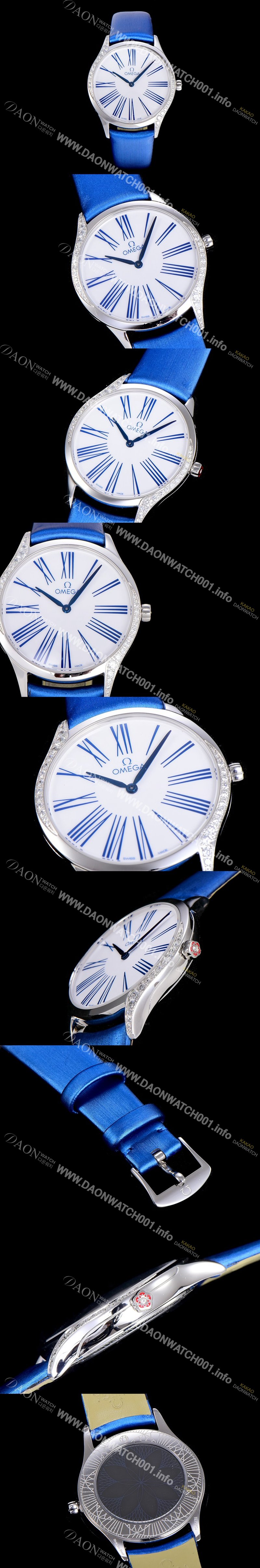 레플리카 [오메가]여성용 드빌 스틸 트레저 금 다이아몬드 36미리 쿼츠 화이트다이얼 OMG10092