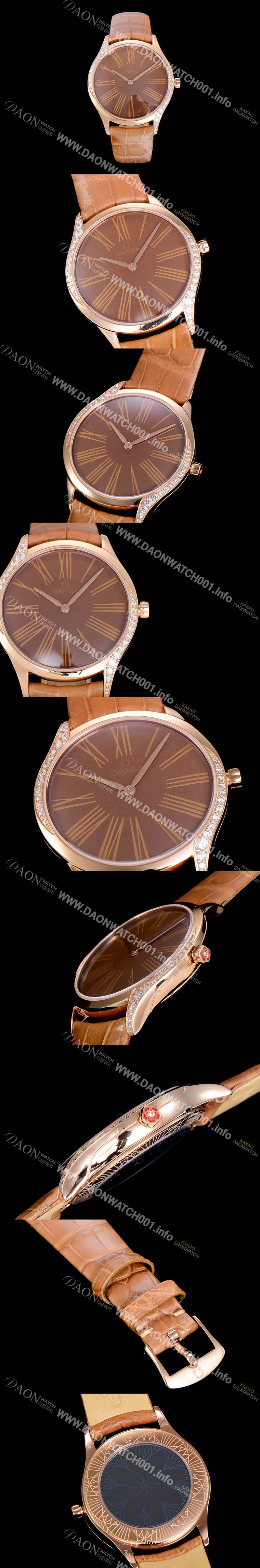 레플리카 [오메가]여성용 드빌 트레저 금장 다이아몬드 36미리 쿼츠 브라운다이얼 OMG56497