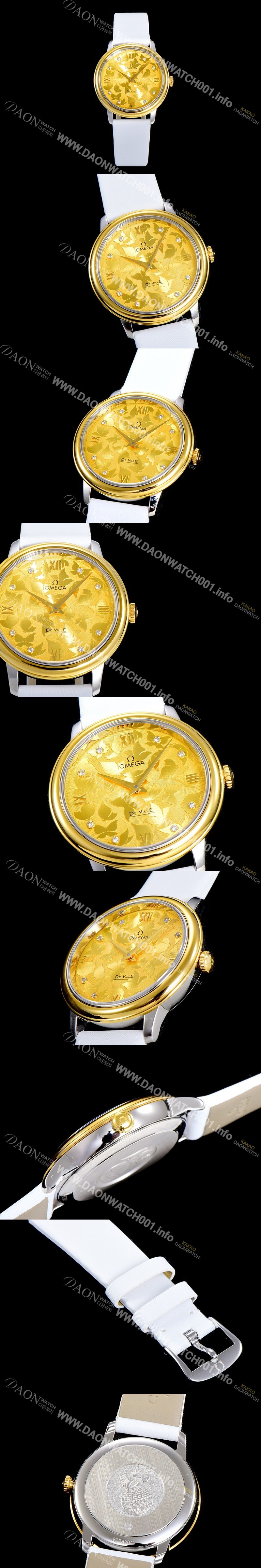 레플리카 [오메가] 여성용 드빌 프레스티지 32.7미리 쿼츠 금장 4061타입 레이디 소가죽줄 골드다이얼 OMG79418