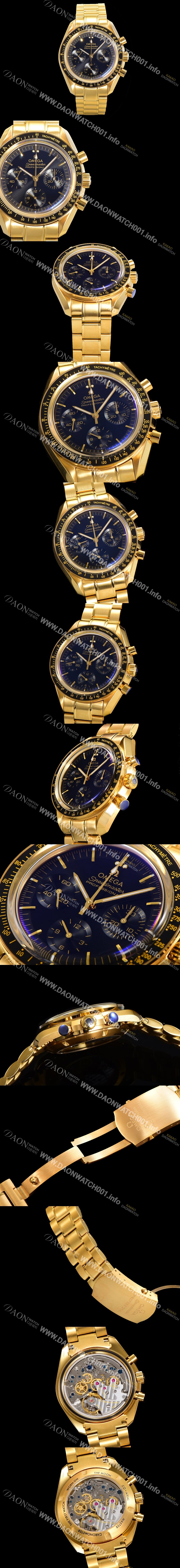 레플리카 [오메가] 남성용 스피드마스터 문워치  프로페셔널 수동기계식 1861타입  42mm 18K 옐루골드 메탈줄 블랙다이얼 omg42929