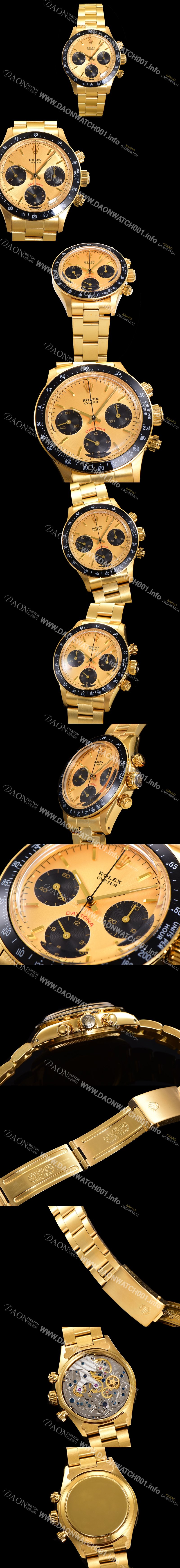 레플리카 [로렉스] 남성용 1965년 모델 클래식  코스모그래프 데이토나  Ref.6239 수동감기/기계식 37mm 18K옐루골드 스크류 다운 푸셔 메탈줄 골드다이얼 rol62690