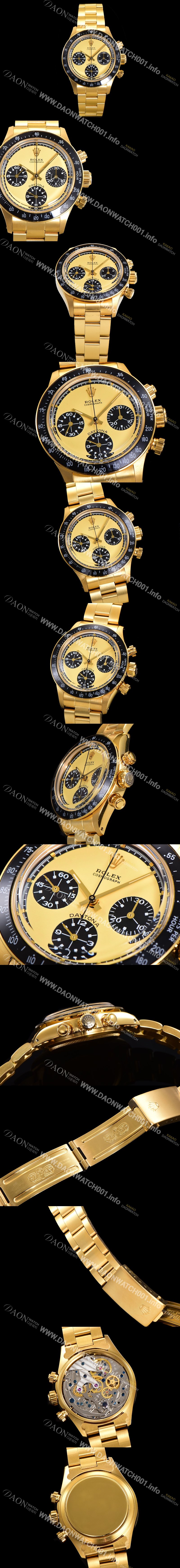 레플리카 [로렉스] 남성용 1965년 모델 클래식  코스모그래프 데이토나  Ref.6239 수동감기/기계식 37mm 18K옐루골드 스크류 다운 푸셔 메탈줄 골드다이얼 rol09246
