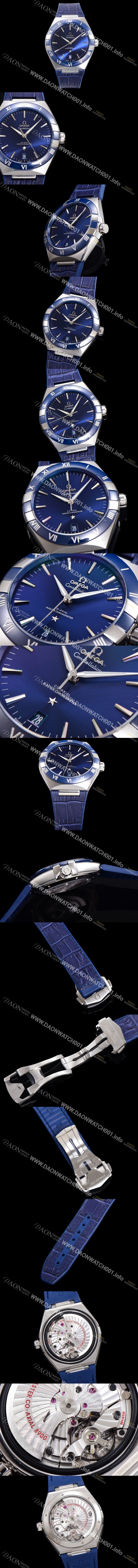 레플리카 [오메가] 남성용 1:1수제공정! 무브UP 컨스틸레이션 코-엑시얼 마스터 오토매틱 Cal.8900타입 41mm  가죽/우레탄 믹스 블루다이얼 omg82287