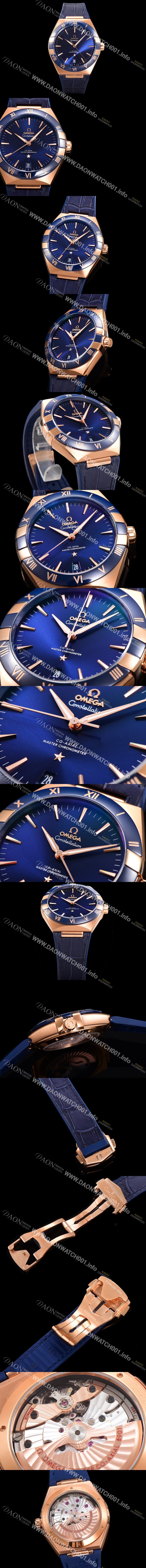 레플리카 [오메가] 남성용 1:1수제공정! 무브UP 컨스틸레이션 코-엑시얼 마스터 오토매틱 Cal.8900타입  41mm  18K 로즈골드 가죽/우레탄 믹스 블루다이얼 omg02892