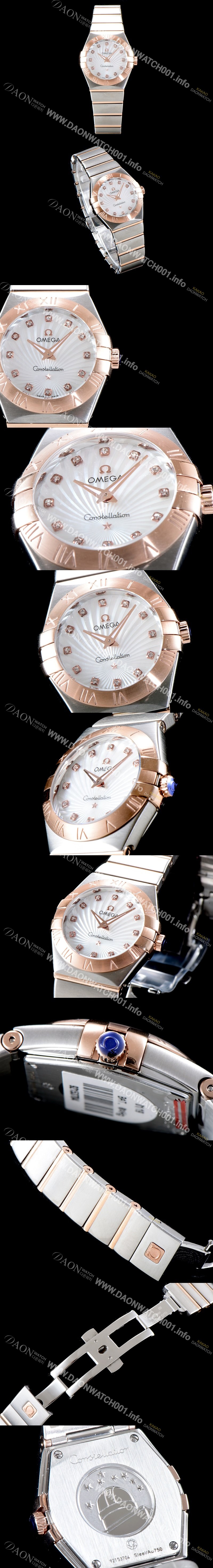 레플리카 [오메가] 남성용 여성 컬렉션 컨스틀레이션 123.20.27.20.55.002 오메가 코-액시얼 27MM 로마 숫자가 인그레이빙된 베젤 18K 로즈골드 콤비 화이트 자개 다이얼 쿼츠 무브먼트 OMG4120