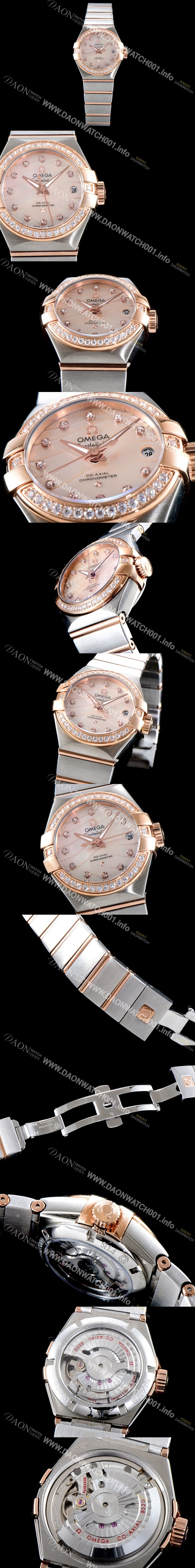 레플리카 [오메가] 남성용 여성 컬렉션 컨스틀레이션 123.25.27.20.55.005 오메가 코-액시얼 27MM 다이아몬드 세팅 베젤 자개 다이얼 18K 로즈골드 콤비 쿼츠 무브먼트 OMG4112