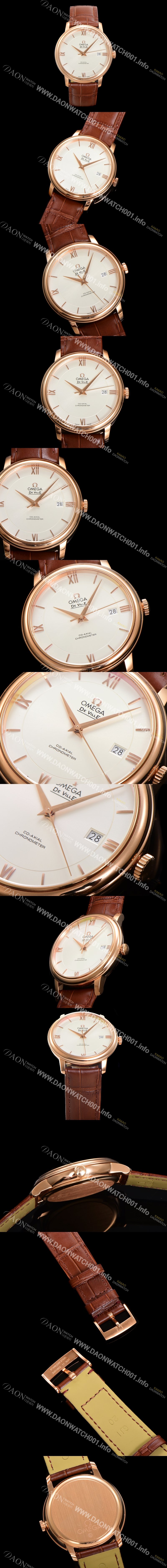 레플리카 [오메가] 남성용 드빌 프레스티지 424.53.40.20.02.001 오토매틱 Cal.2500타입 39.5mm 18K 로즈골드 가죽줄 화이트 다이얼 omg20205