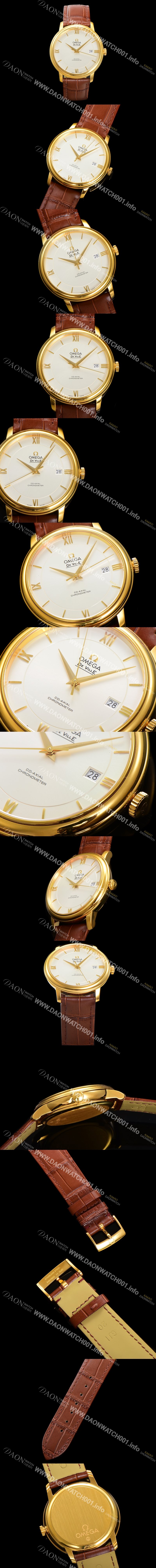 레플리카 [오메가] 남성용 드빌 프레스티지 424.53.40.20.02.002 오토매틱 Cal.2500타입 39.5mm 18K 옐로우골드 가죽줄 화이트 다이얼 omg20206