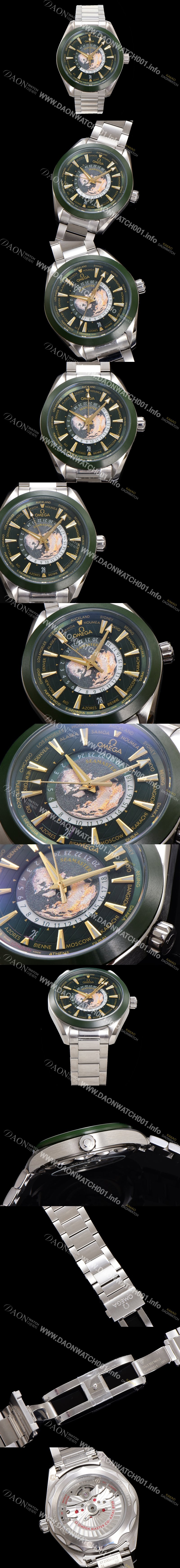레플리카 [오메가] 남성용 씨마스터 220.30.43.22.10.001 아쿠아테라 150M GMT 월드타이머 43미리 오토매틱 Cal. 8938 타입 메탈줄 그린 다이얼 omg20241