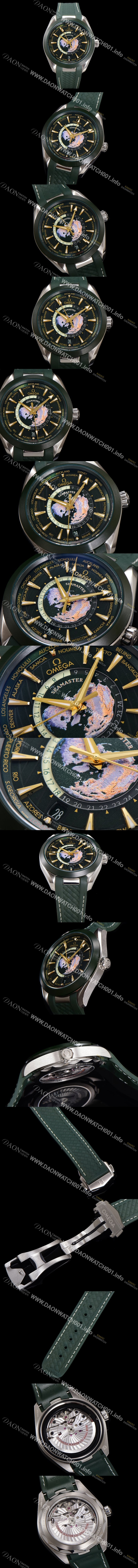 레플리카 [오메가] 남성용 씨마스터 1:1수제공정형 220.30.43.22.10.001 아쿠아테라 150M GMT 월드타이머 43미리 오토매틱 Cal. 8938 타입 메탈줄 그린 다이얼 omg20247