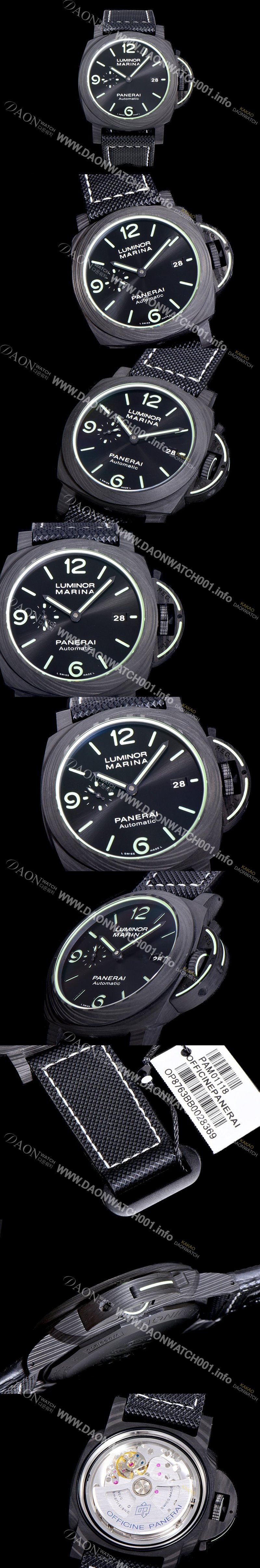 레플리카 [파네라이]남성용 루미노르 PAM01118 마리나 카본케이스 44미리 오토매틱 블랙다이얼 PAN19315