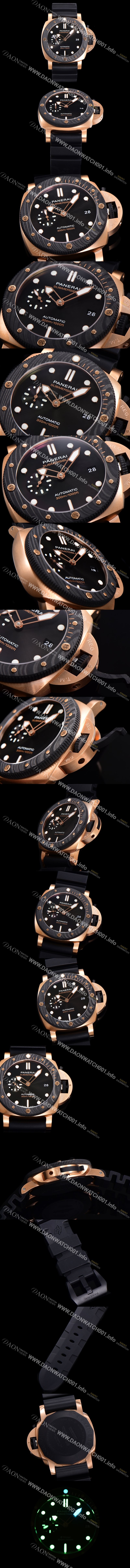 레플리카 [파네라이] 남성용 서브머시블 팸 PAM01070 오토매틱 Cal P. 900 타입 44mm 18K 로즈골드  카본재질 나토천밴드 블랙다이얼 pan6829